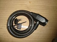 Замок для велосипеда с ключом тросовый 10х1000мм, два ключа, противоугонный (EWL-01)