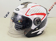 Шлем открытый YM-623 "YAMAPA", бело-красный, р-р S (с АНТИкр, нутр солнцезащитн очки, прозр. визор,)