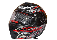 Шлем модуляр COBRA JK111, черный с красным графика(9), с очками, размеры S