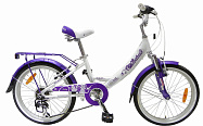 Велосипед 20'' NOVATRACK GIRLISH line (6ск, алюм.рама, Shimano) белый-сиреневый 134091
