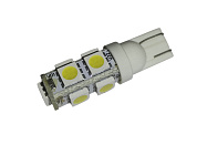 Лампа светодиодная (LED) 12V  T10  (W2,1х9,5d)  9SMD W5W чип 5050 белая